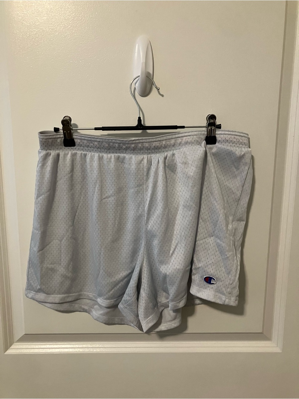 Champion White Mesh Athletic Shorts with Logo